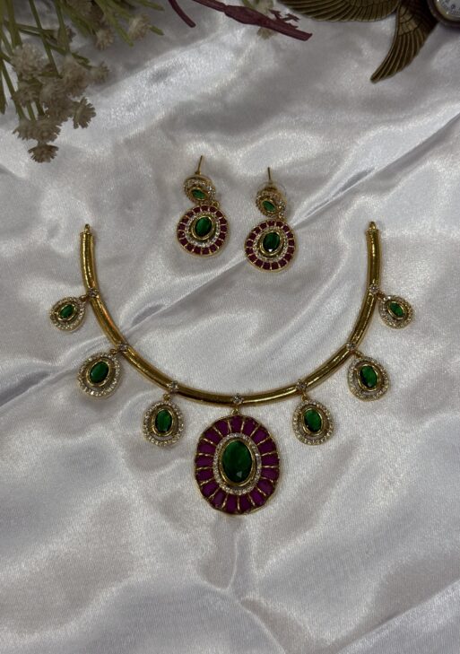 Elegant Ruby & Emerald AD choker necklace