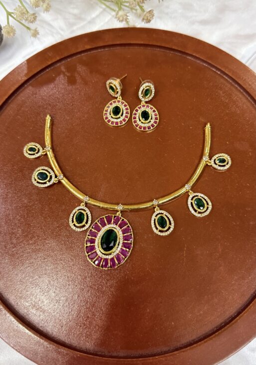 Elegant Ruby & Emerald AD choker necklace