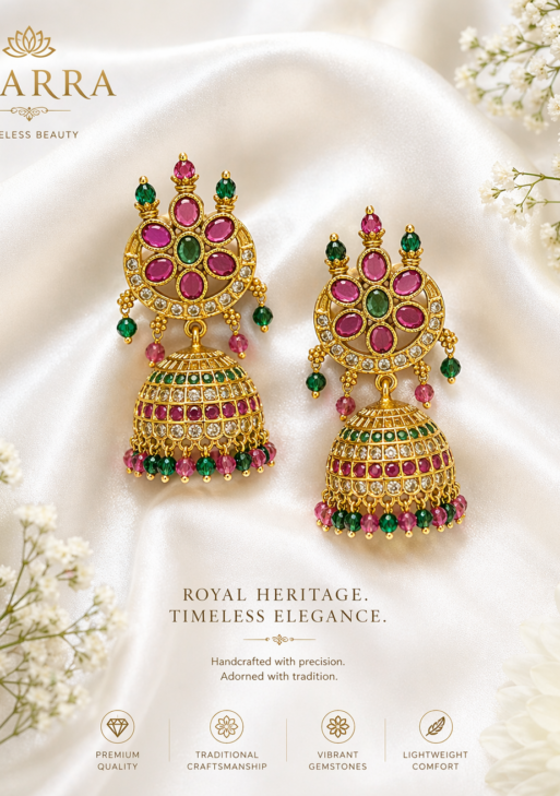 Traditional Kemp Stone Jadau Jhumkas