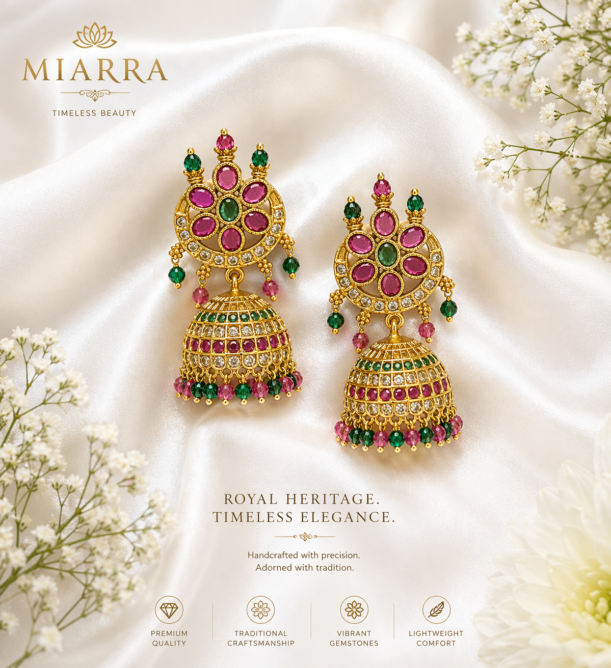 Traditional Kemp Stone Jadau Jhumkas