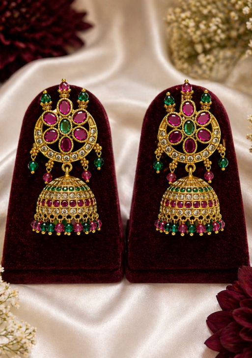 Traditional Kemp Stone Jadau Jhumkas