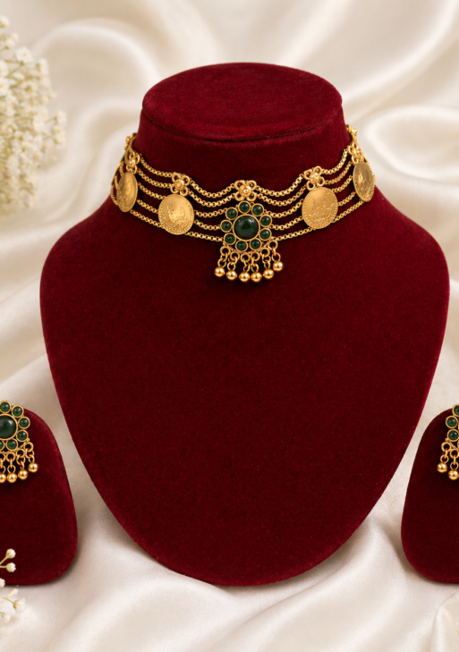 GreenChokerWithgoldPearl (GCWGP001)