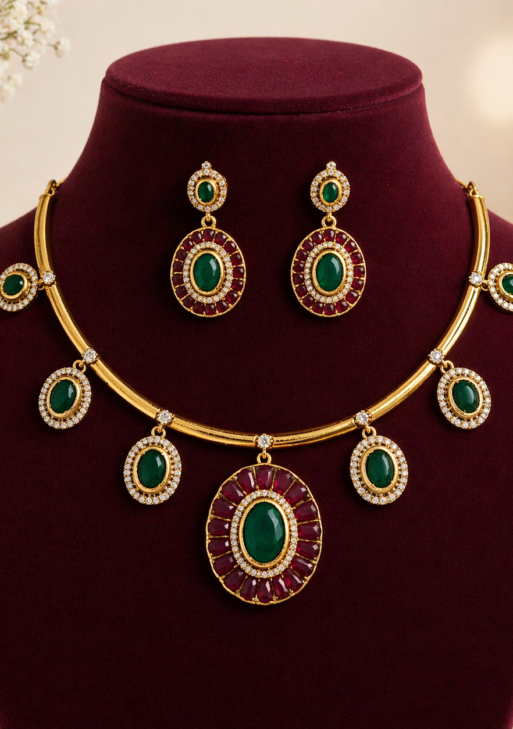 GreenPinkOvalNecklace (GPON001)