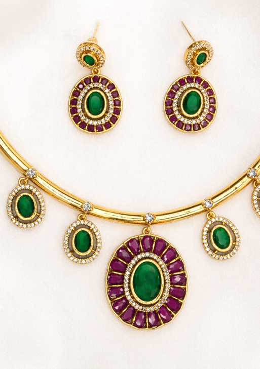 GreenPinkOvalNecklace (GPON001)