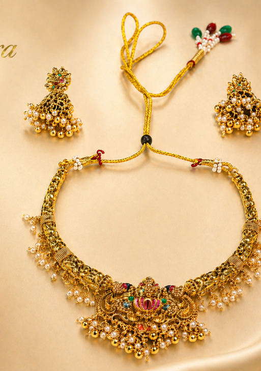 LakshmiPearlNecklaceWhiteGreen (LPNWG001)