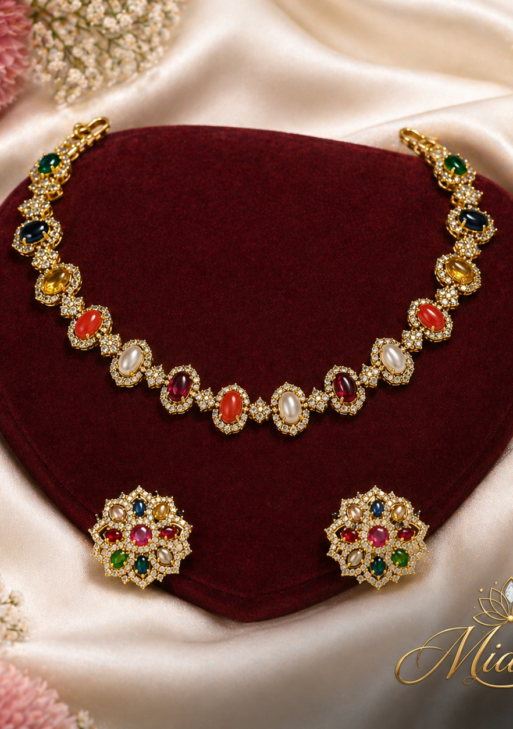 NavaratnaStoneNecklacewithStud (NSNS001)