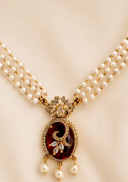 PearlLongNecklaceRedPendant (PLNRP001)